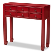 Baxton Studio Pomme Classic and Antique Red Finished Wood Bronze Finished Accents 6-Drawer Console Table